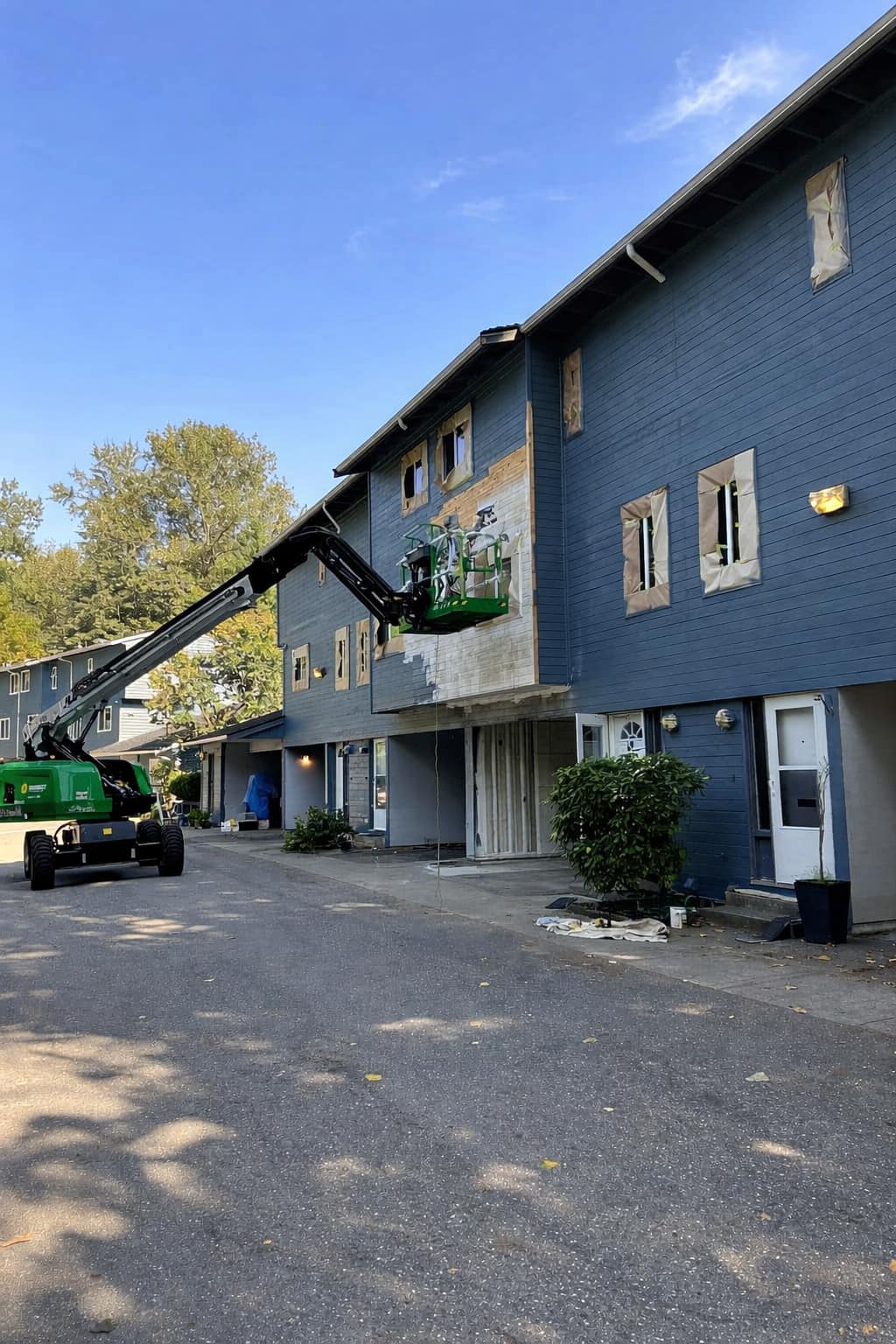 Fireplace and feature wall after — deep blue professional finish